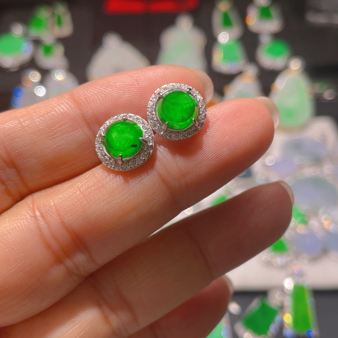 翡翠耳饰银S925镶嵌精品