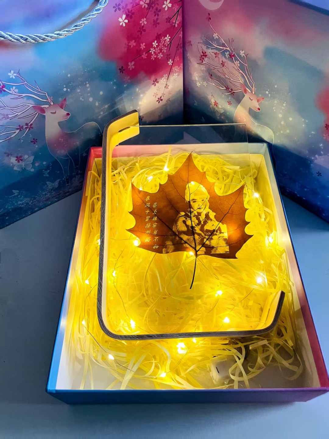 圣诞节礼物叶雕照片定制送老婆女朋友生日礼物结婚纪念日树叶画