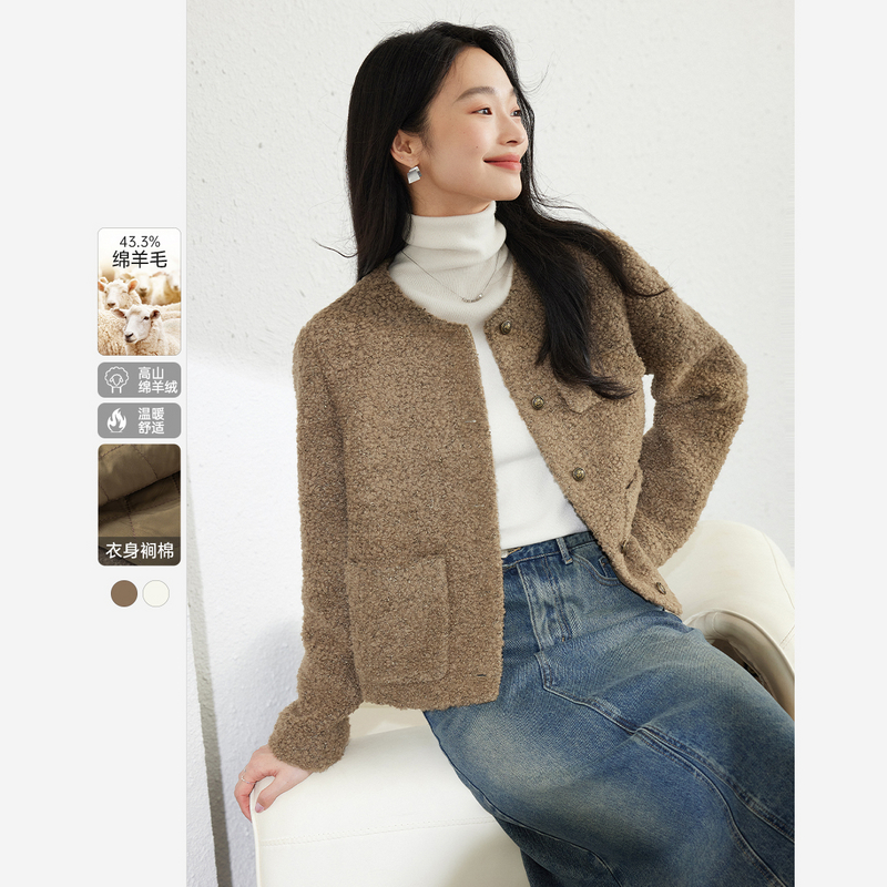 *梵希蔓含绵羊毛时尚休闲毛呢外套纯色宽松上衣M9159