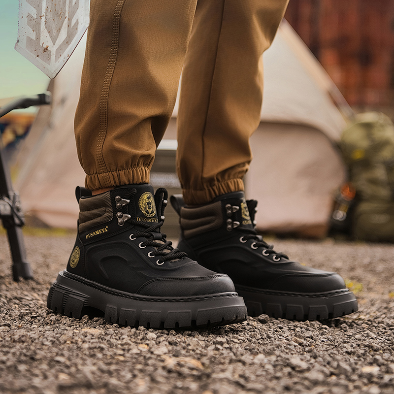 杜莎米娅男士马丁靴秋冬新款加厚保暖防风防水防滑厚底高帮筒靴