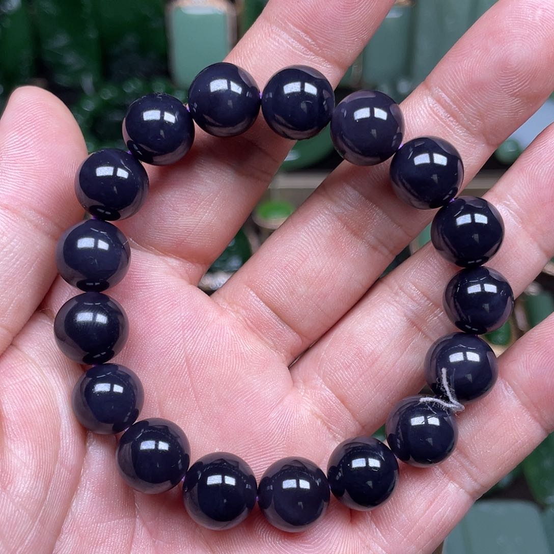 和田玉手串未镶嵌烟紫12