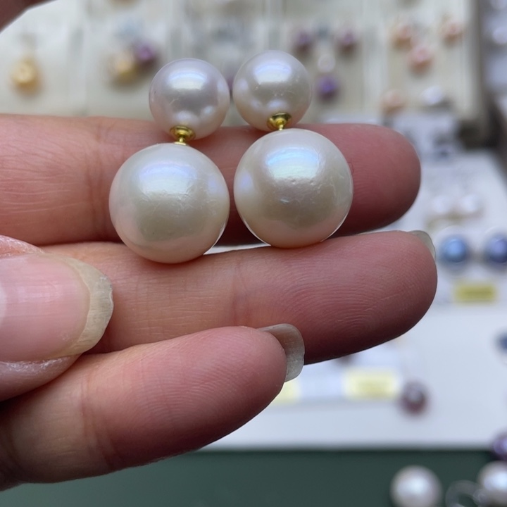 淡水珍珠耳饰银S925镶嵌ネ***