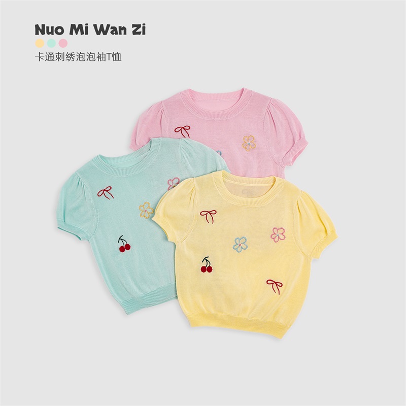 丸子十【现货】儿童百搭蝴蝶结莱赛尔天丝短袖T恤（夏款）WZJ-52042