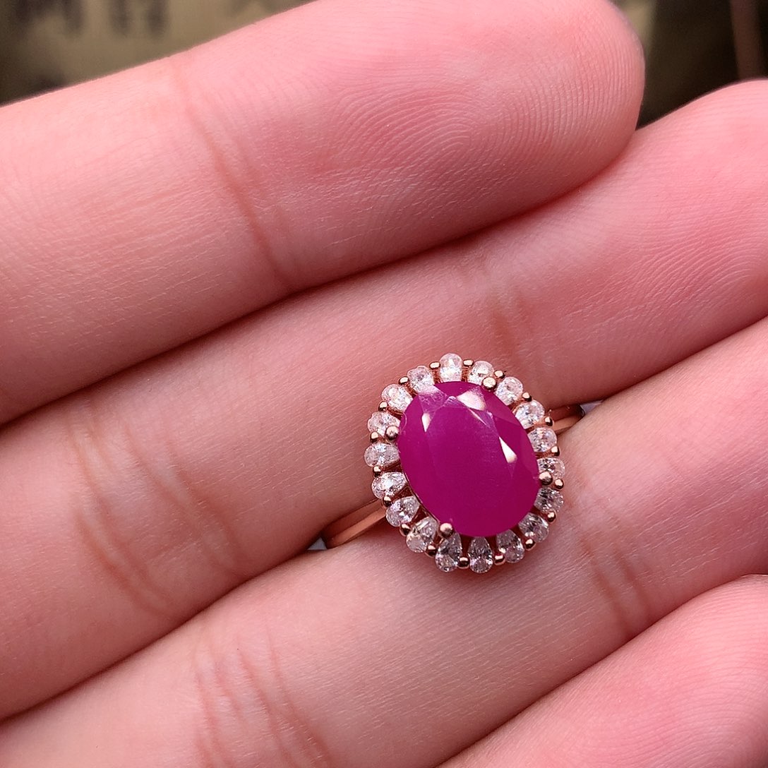 红宝石戒指银S925镶嵌