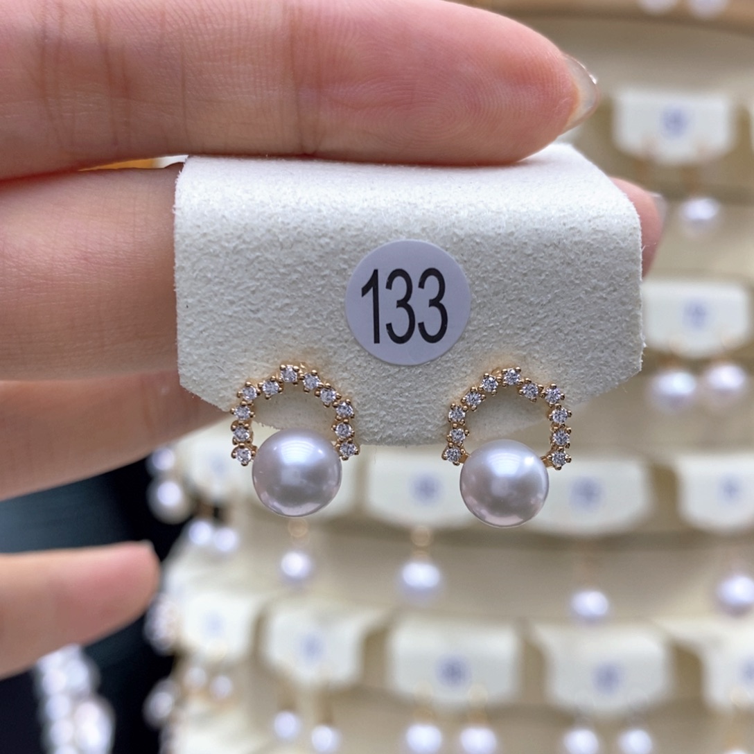 银S925镶嵌淡水珍珠耳饰