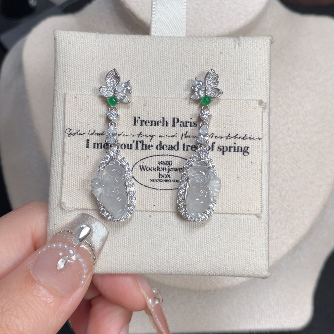 翡翠耳饰银S925镶嵌阿***甜5455889