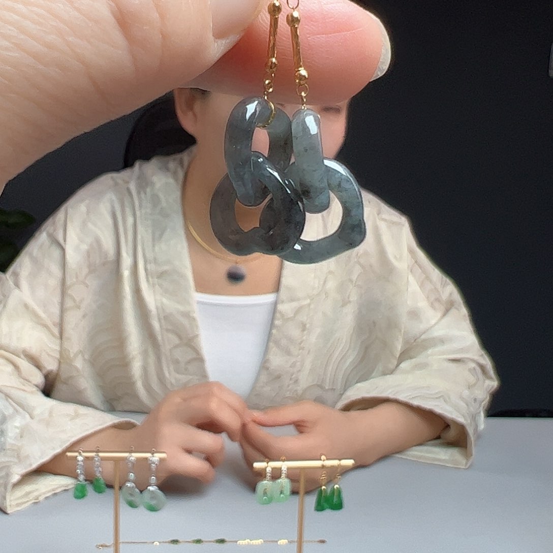 翡翠18K金镶嵌耳饰天然翡翠