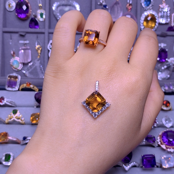 银S925镶嵌颈饰黄晶"****~