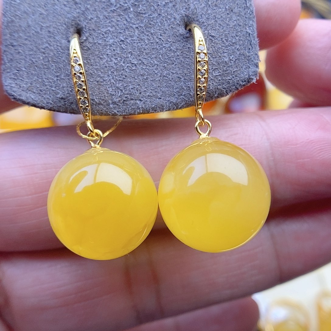 银S925镀金镶嵌琥珀耳饰15m