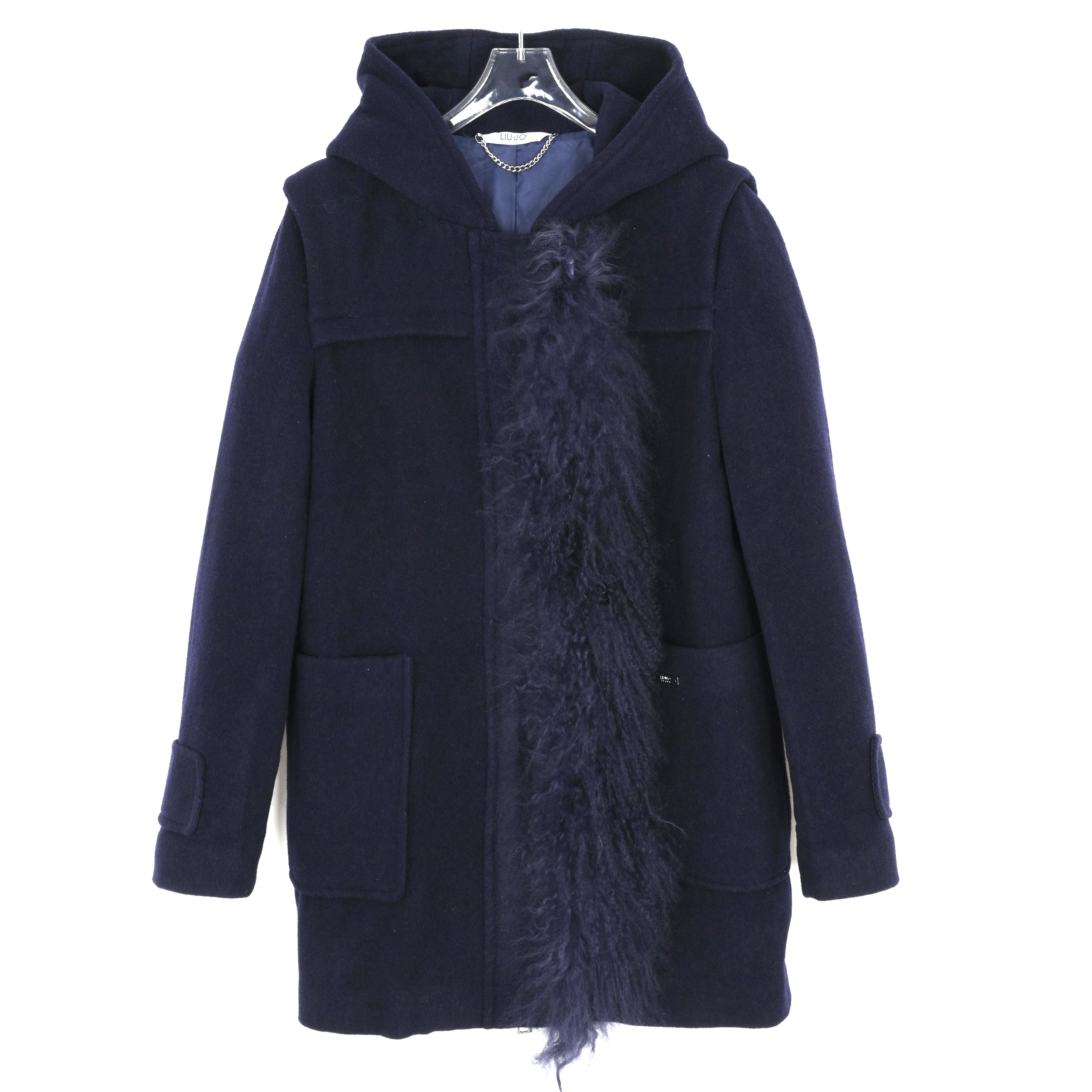 LIU JO女士设计感毛边羊毛连帽外套 P65003-T8308