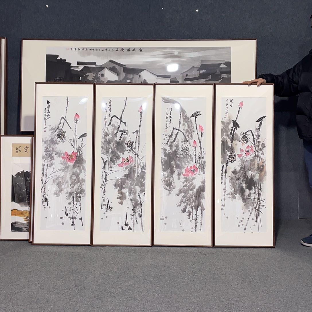 国画手绘画作品带框发