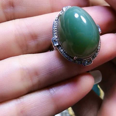 和田玉戒指银S925镶嵌