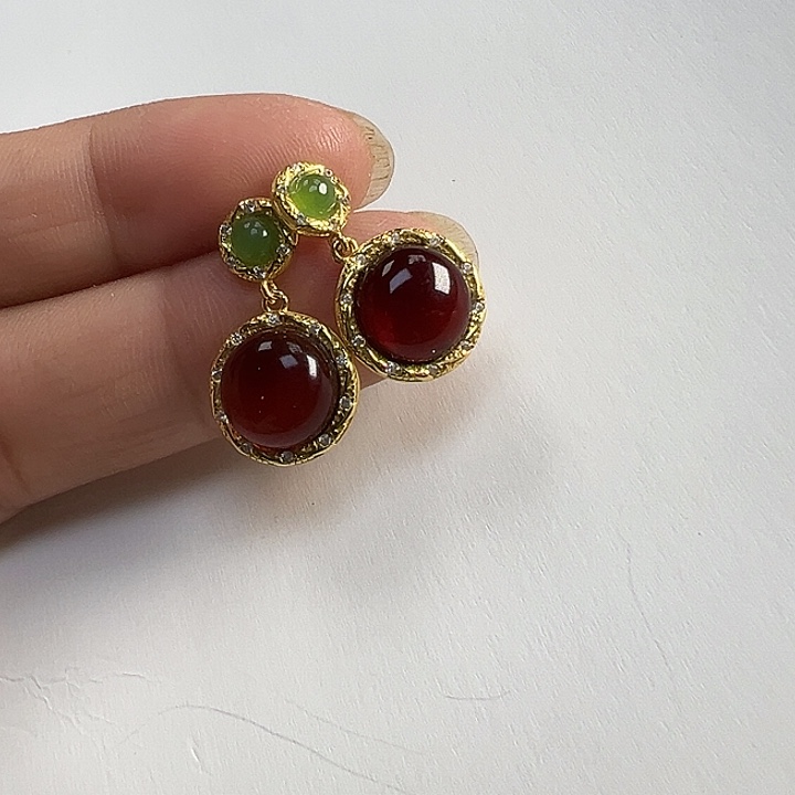 血珀银S925镶嵌耳饰血珀