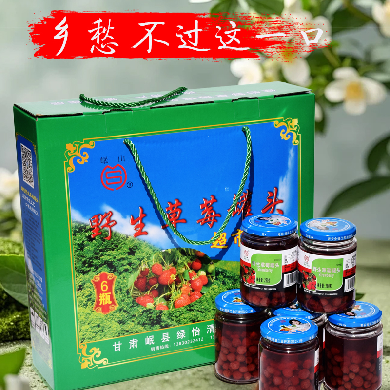 岷山甘肃特产岷县野草莓罐头瓢子新鲜水果零食玻璃瓶装食用