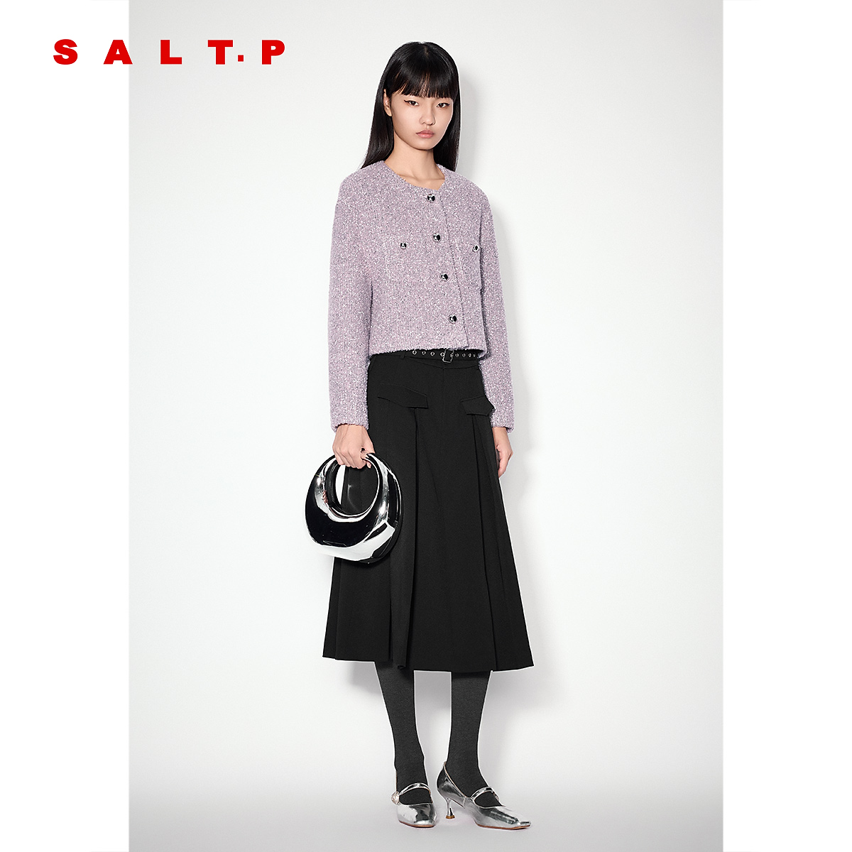SALT.P可颜千金风浅紫色羊毛粗花呢小香风短外套AC34510130