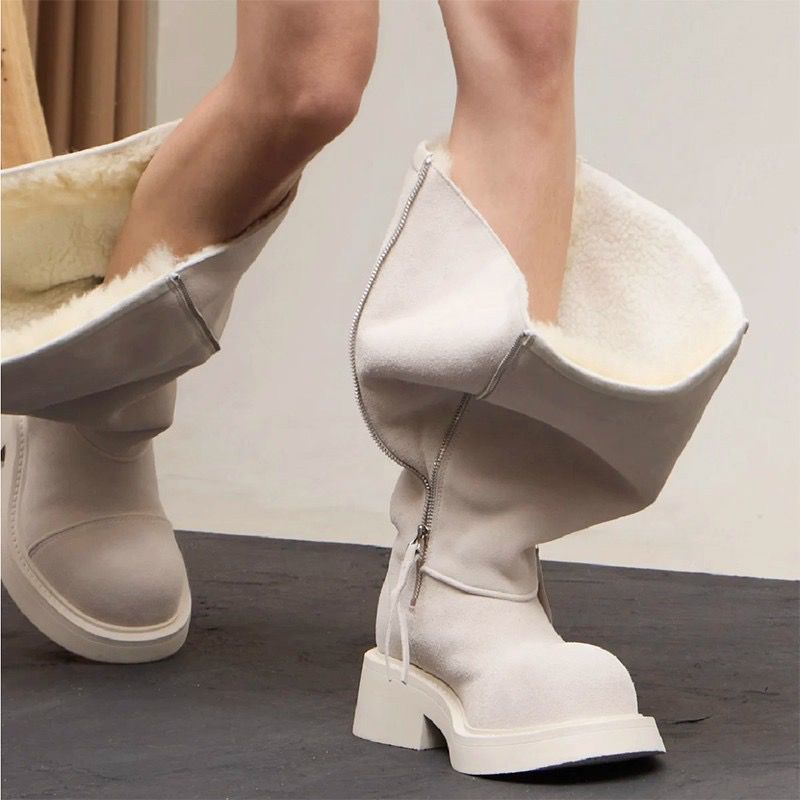 2025秋冬新款复古欧美大筒围长筒雪地靴松弛感加绒保暖堆堆靴