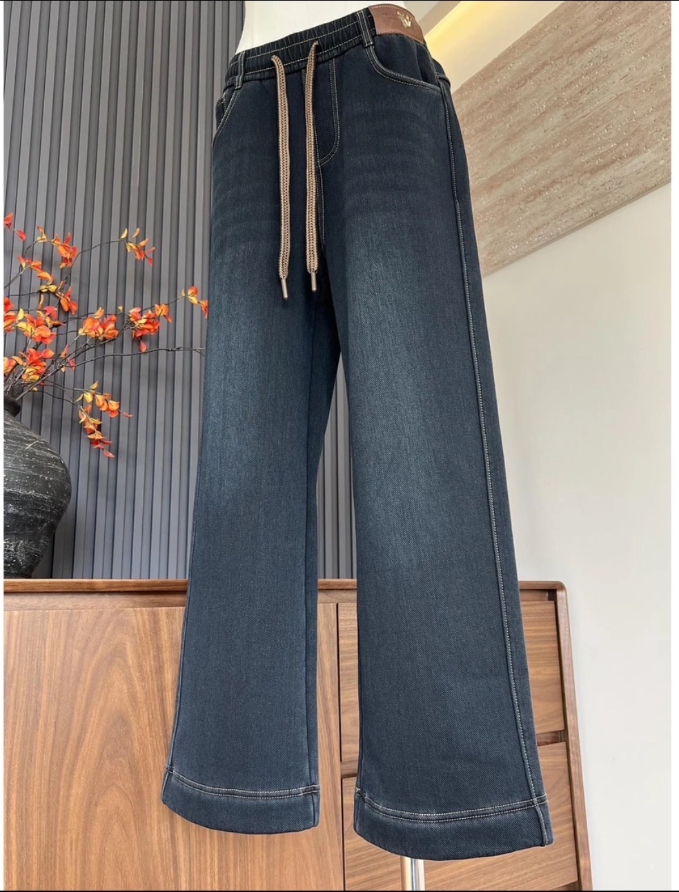 【厂家直销】新款加绒加厚垂感高腰显瘦宽松时尚中老年妈妈牛仔裤