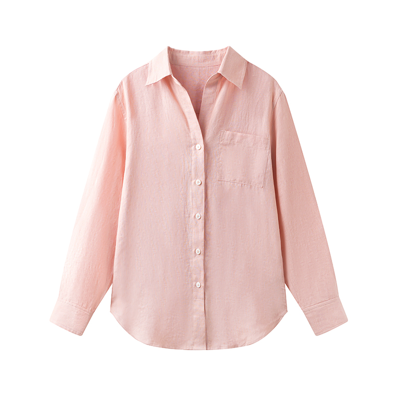 Childe Yao100%亚麻舒适百搭轻薄V领气质长袖衬衫  CYC51060C