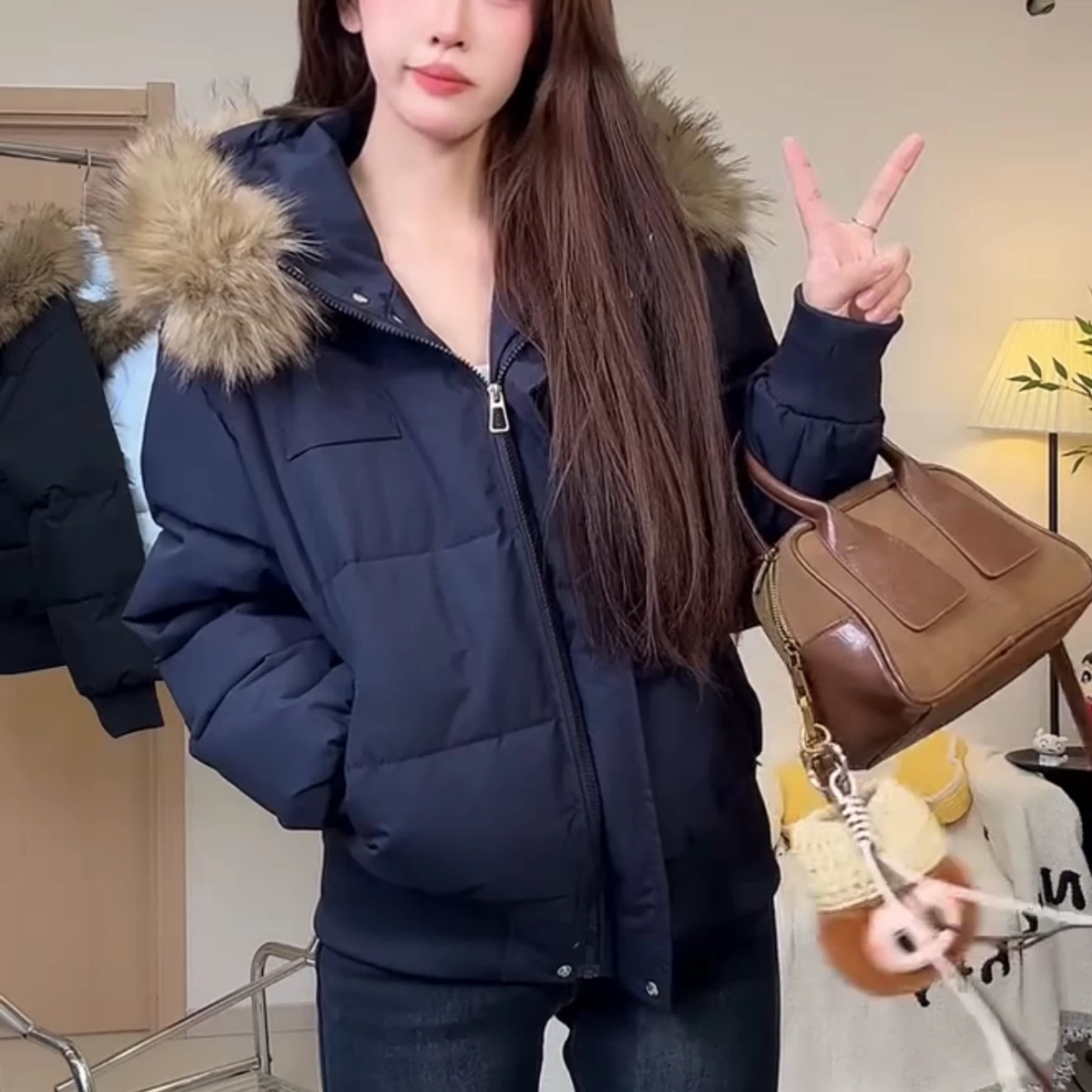 新疆包邮【9859】连帽拉链棉服-衣长65