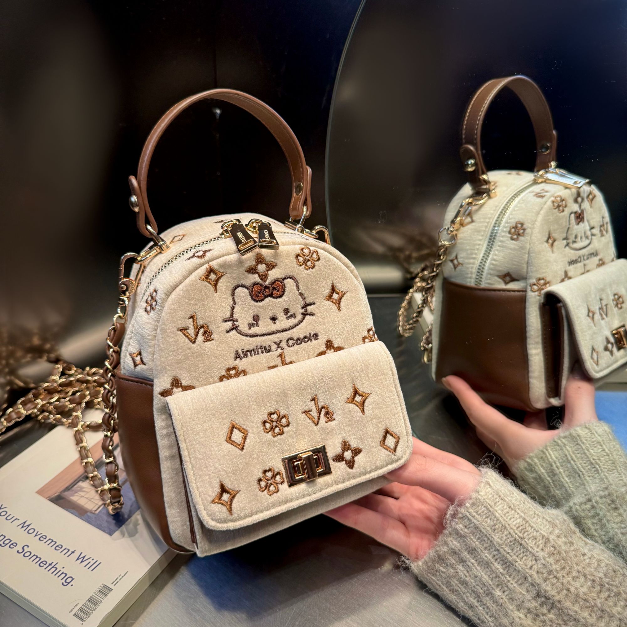 Aimitu2026新款简约洋气百搭潮流ins风时尚通勤学院风手提双肩包