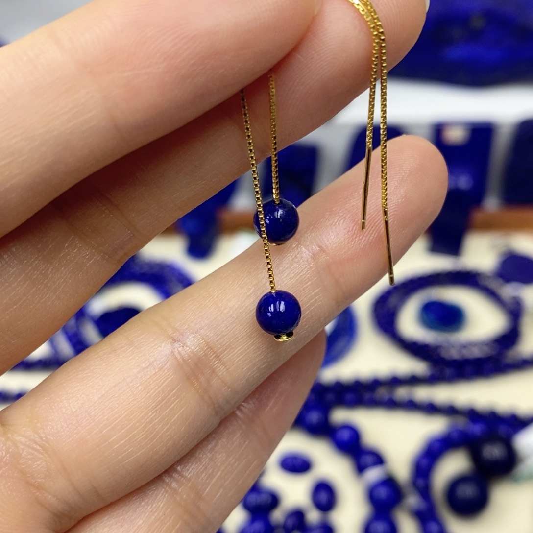 青金石耳饰银S925镀金镶嵌