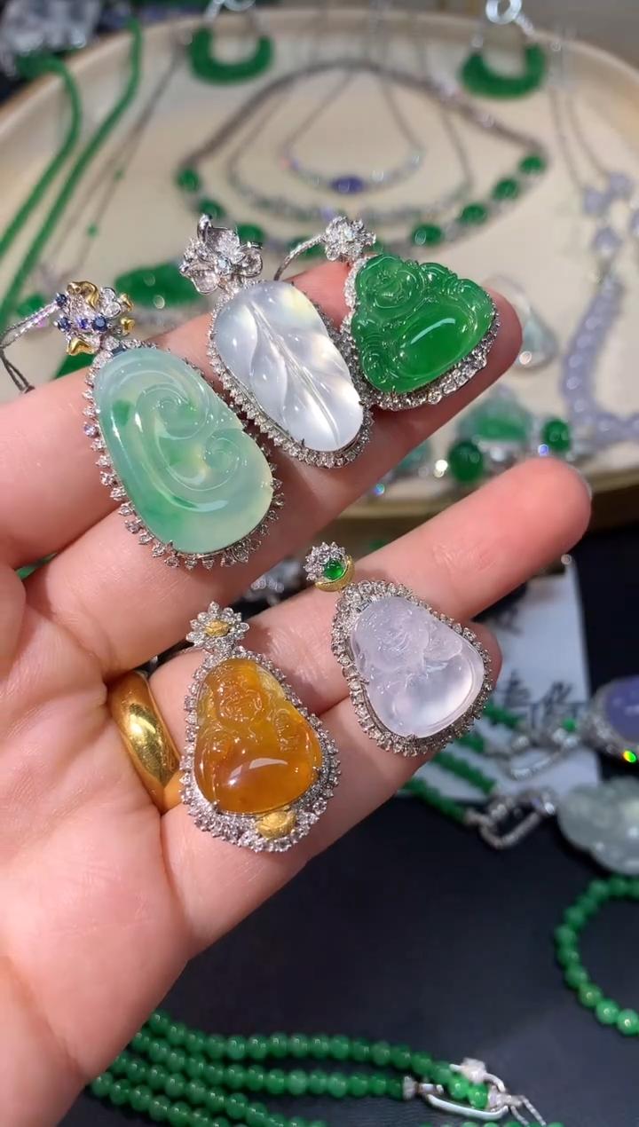 【彩虹盘】翡翠吊坠-多样性发一件-18K金镶嵌-AA05 |CXQ21