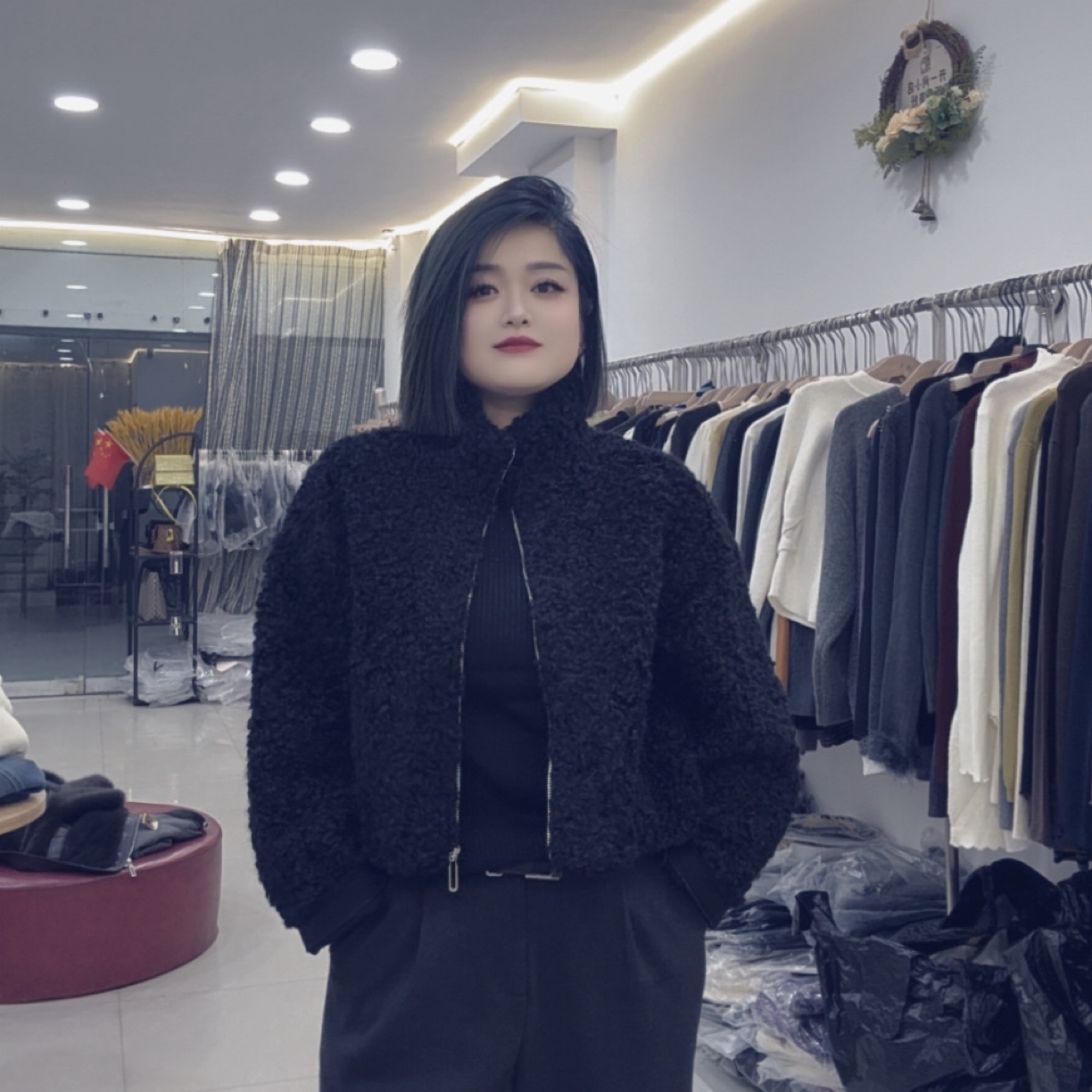 【遇见】简约拉链卷卷毛短款外套