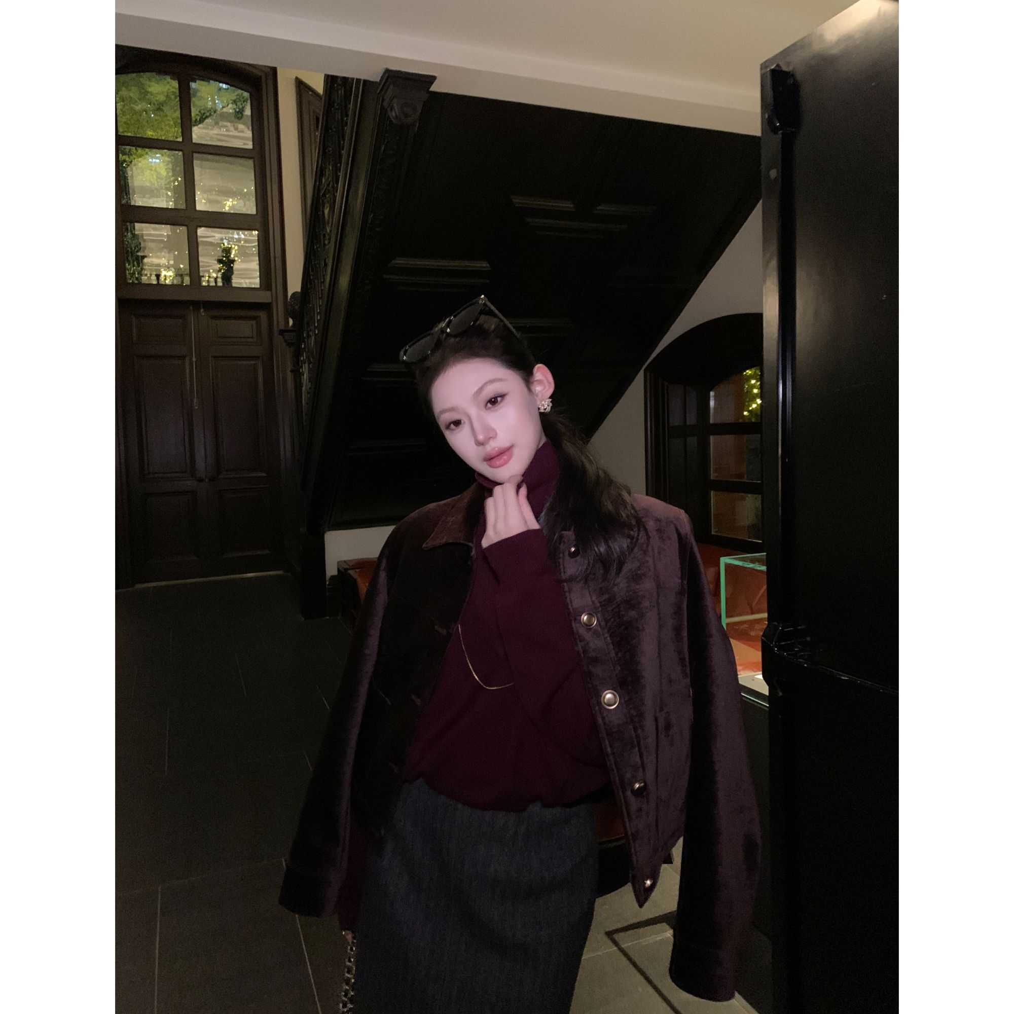 JINY | “小众玩家" 丝绒翻领短款外套女肌理感宽松夹克 MAW30449