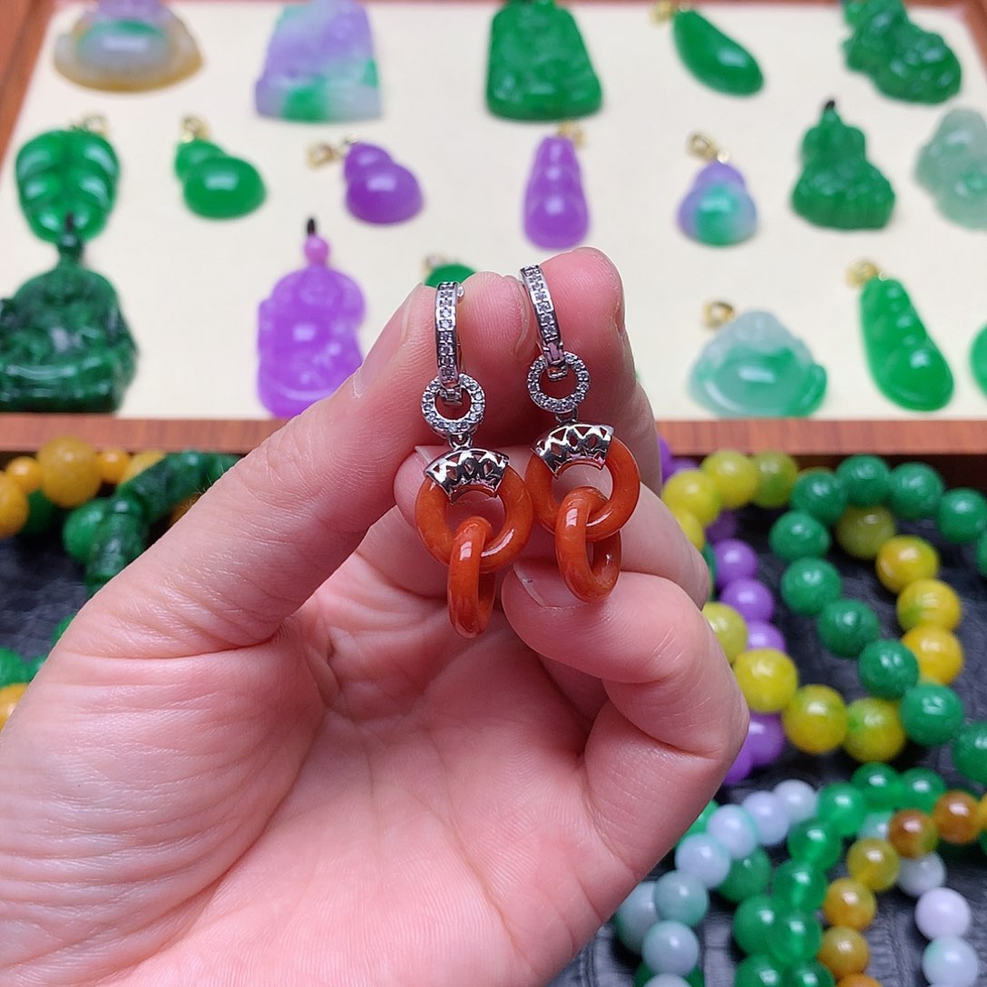 银S925镶嵌翡翠耳饰