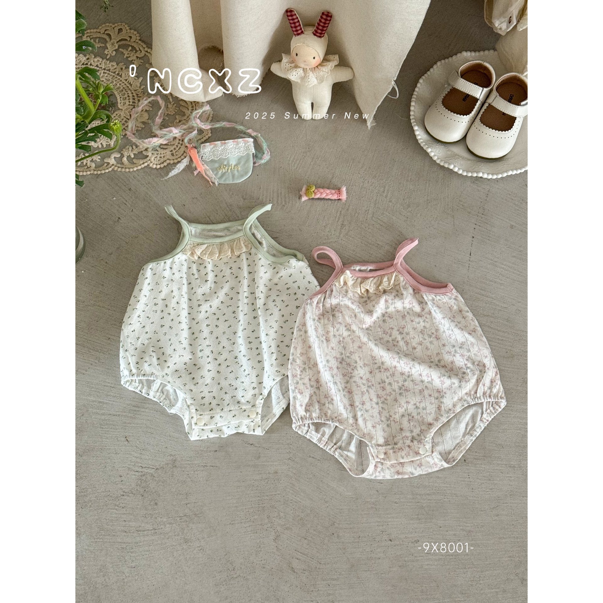 【NO退NO换】欢宝-奶茶小猪-2025夏-编码0134-9X8001-藤蔓花包屁衣