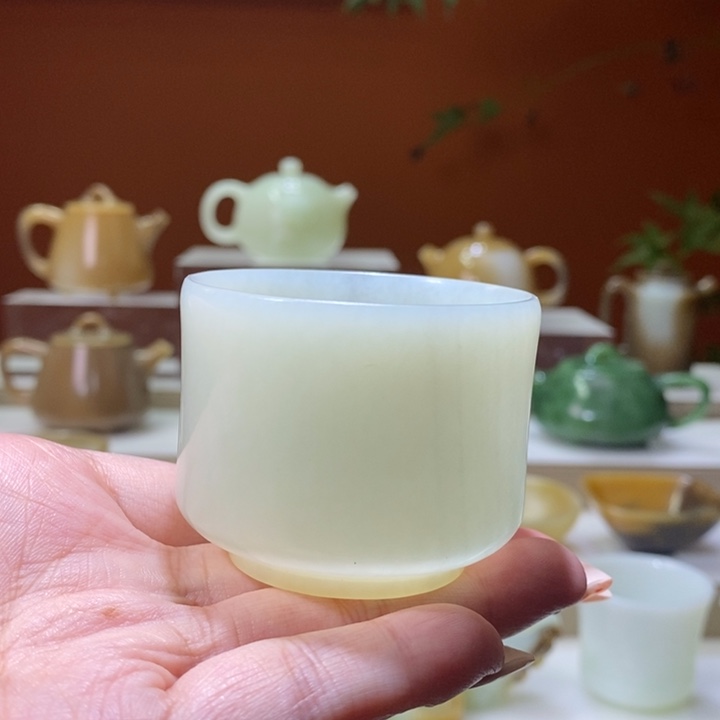 未镶嵌和田玉摆件淡墨青花竹节杯75ml