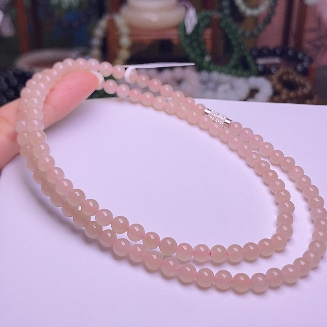 和田玉未镶嵌颈饰熟红小米链5m藕粉