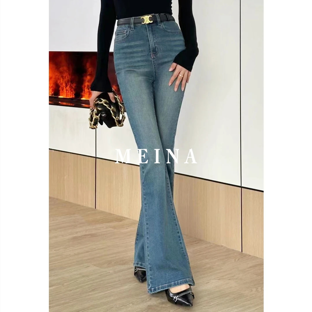 【原地封神】【有退运补】磨毛时尚春秋新款女士做旧百花边微喇牛仔裤