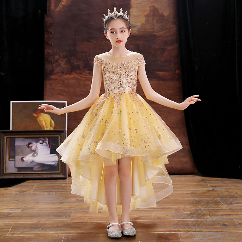 巴拉童年金色儿童礼服公主裙女童高端主持人钢琴演奏花童演出服蓬