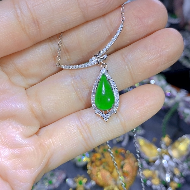 翡翠戒指银S925镶嵌天然翡翠