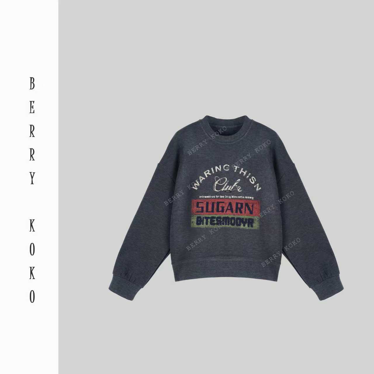 【MISSKO】复古百搭撞色字母宽松羊毛昵慵懒风气质套头卫衣外套 T25