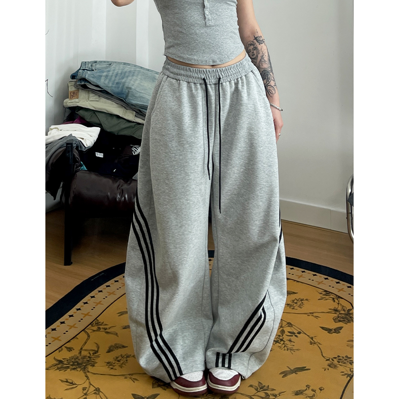 Wildkidz美式休闲长裤运动风秋冬弯刀裤男女宽松可调节脚口卫裤