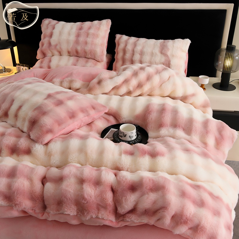 若及高端加厚双面保暖托卡斯兔兔毛绒牛奶绒 冬季轻奢被套四件套