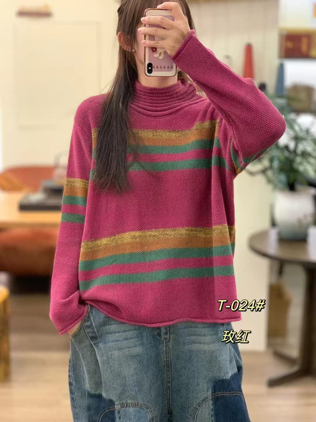 拼色横条减龄百搭毛衣69024
