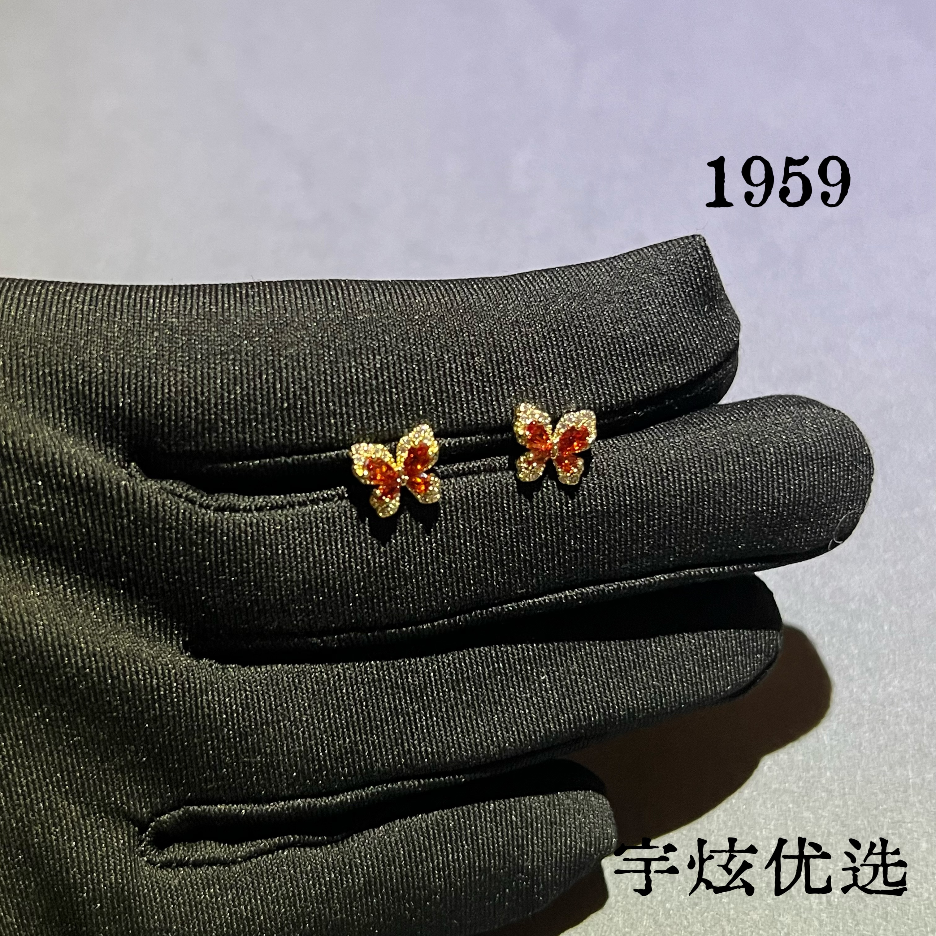 黄铜合成锆石耳饰 小众红色时尚百搭耳钉金色1959