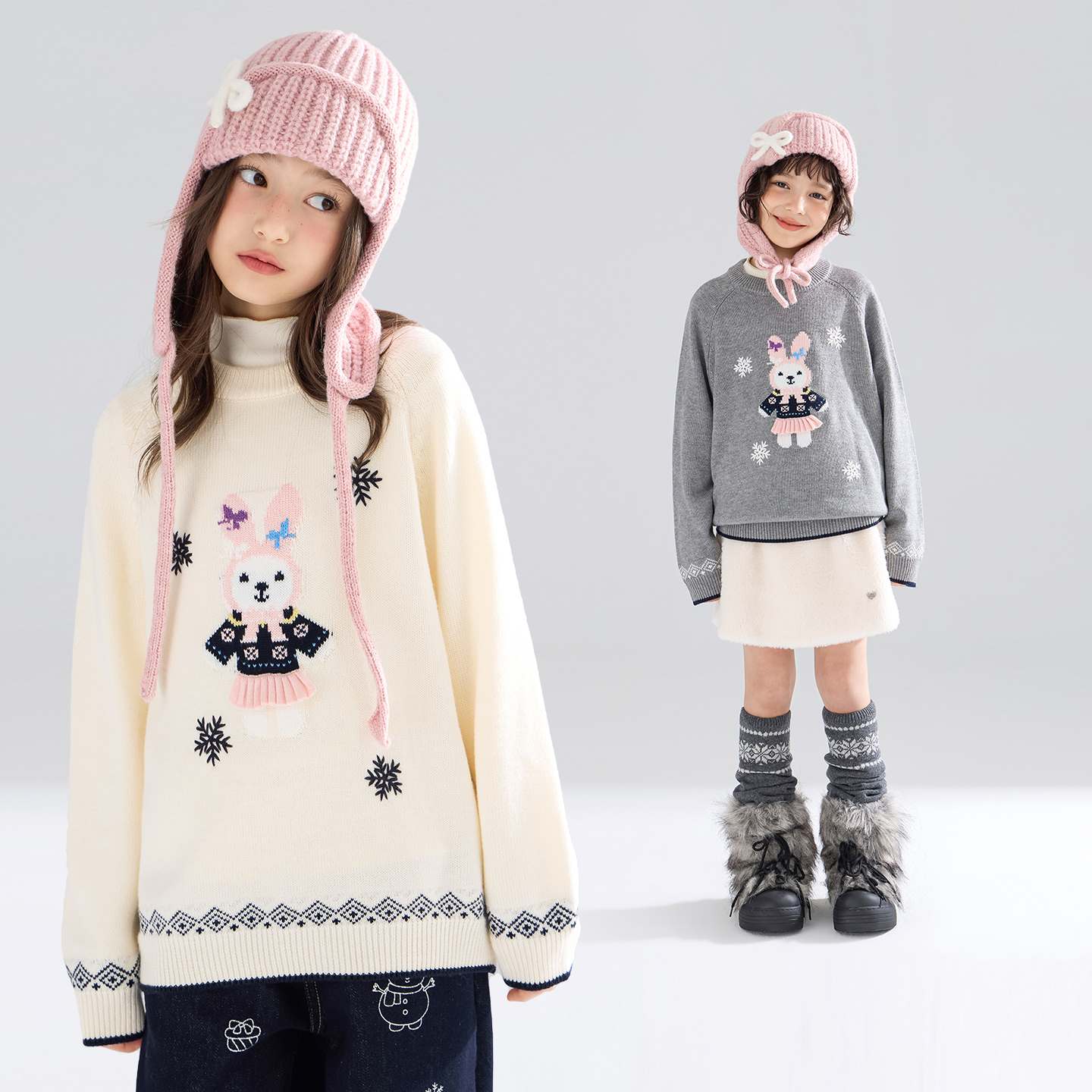MUCMUKN兔子提花羊毛毛衣抗起球软糯女童冬季新款M54XE5196
