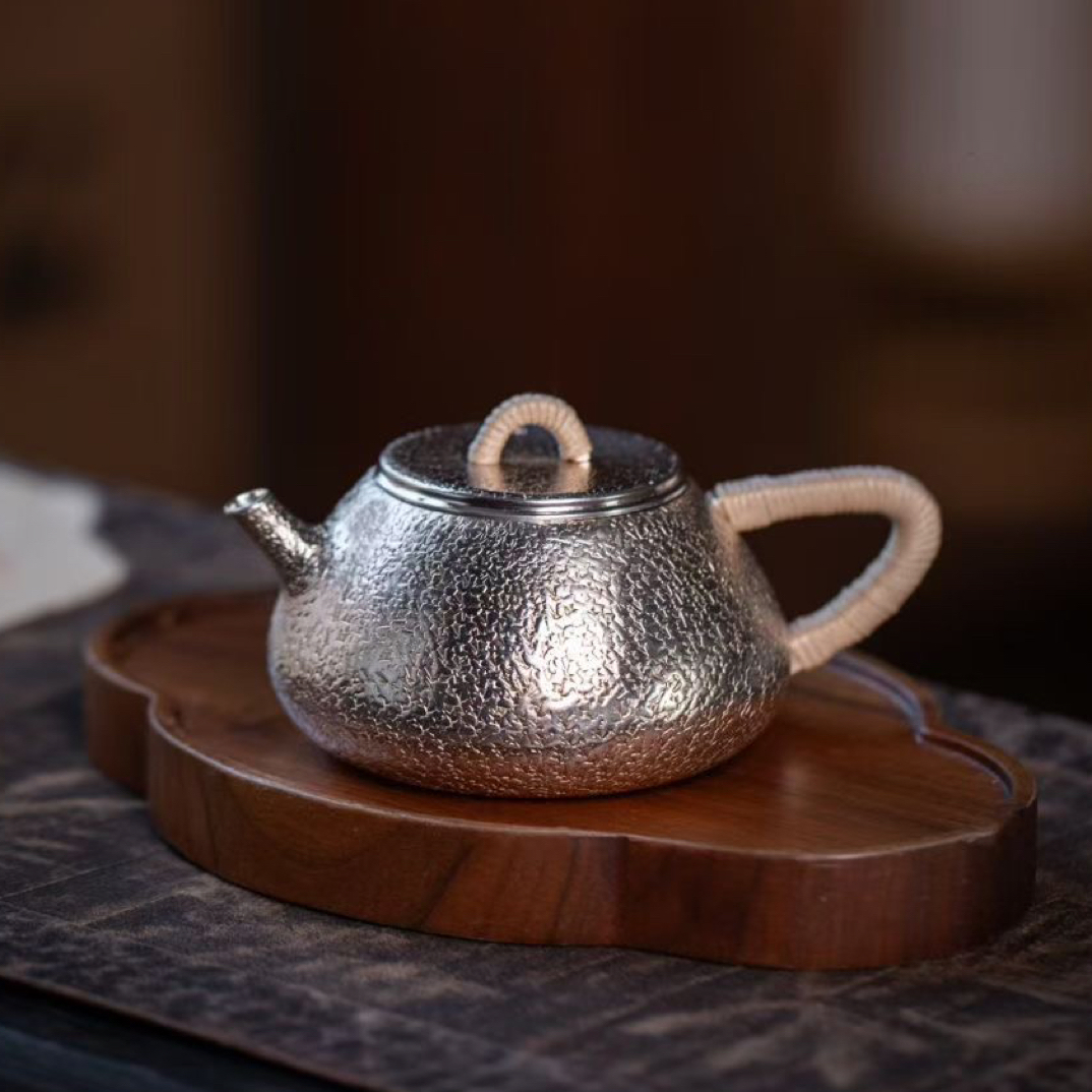 纯手工足银999泡茶壶经典石瓢款式家用茶具