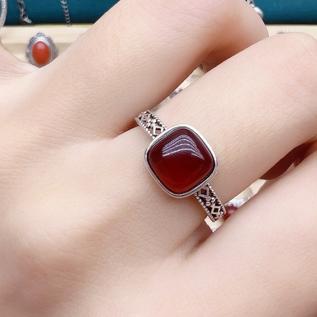 血珀戒指银S925镶嵌天然