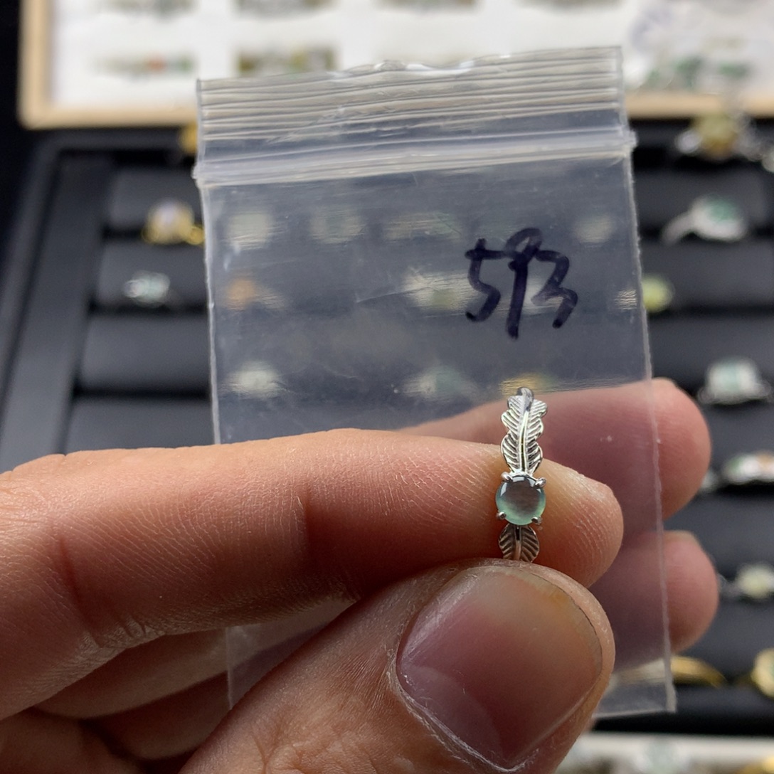翡翠银S925镀金镶嵌戒指593