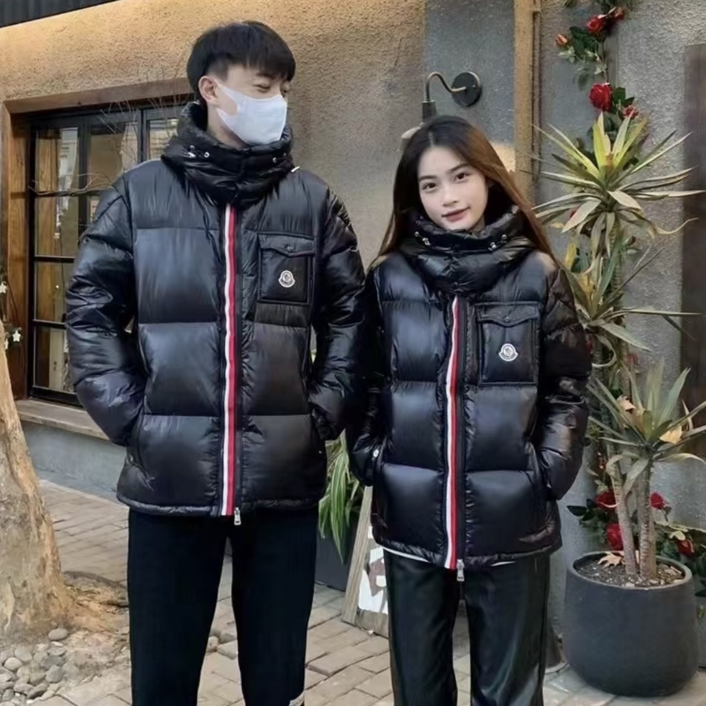 未使用 MONCLER 【兔子姐姐】黑色彩条montbeliard双拉链鹅绒羽绒服