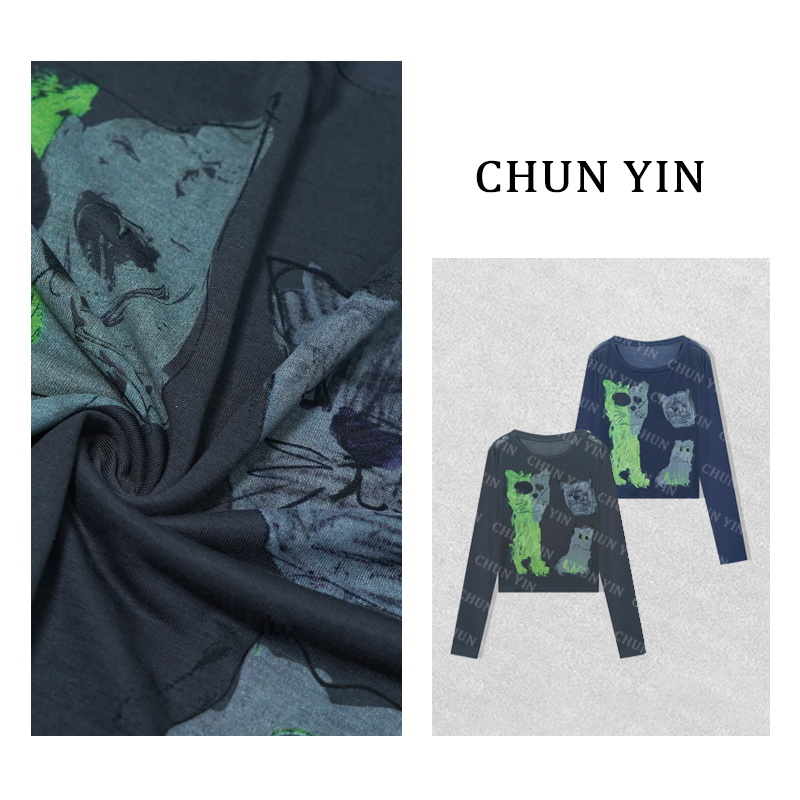 【香香】-春夏‘’艺术猫咪‘’手绘减龄时髦小众设计显瘦长袖32534