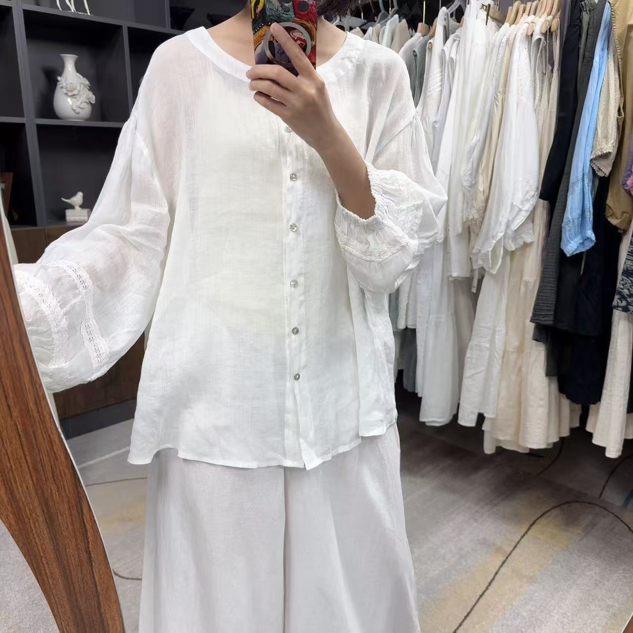 日系宽松苎麻大码女士衬衫