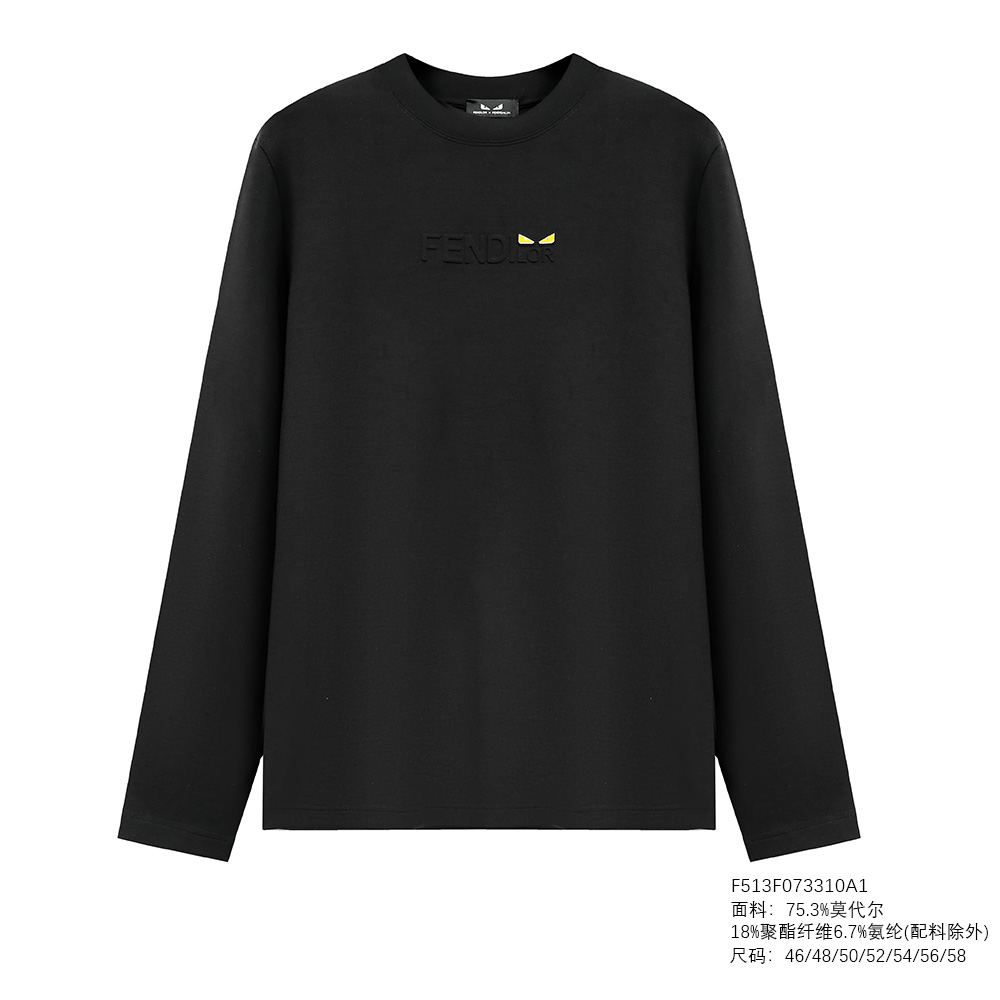 FENDILOR小怪兽秋冬季纯黑色男士长袖T恤F513F073310A