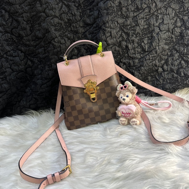 95新 LouisVuitton/路易威登 棋盘格拼粉小号双肩包
