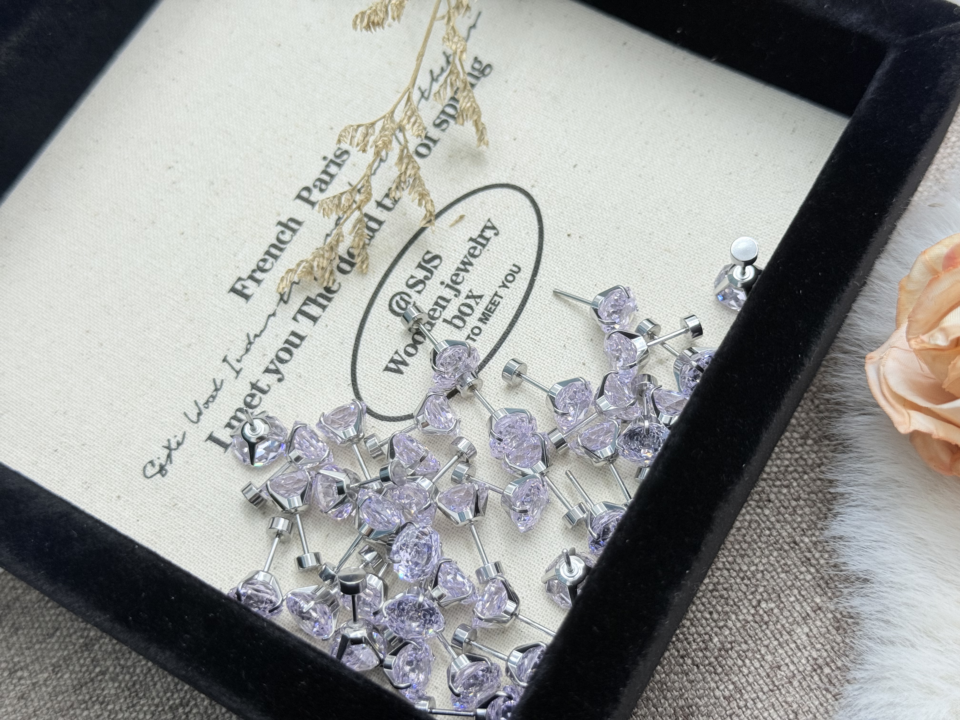 钛钢锆石耳饰 A281  淡紫玫瑰切锆石8mm耳骨钉耳钉耳蜗钉